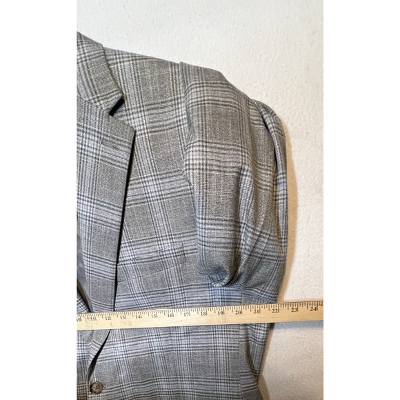Lauren Ralph Lauren‎ Mens Two Button Blazer Jacket Gray Glen check Size 42R - Picture 9 of 14